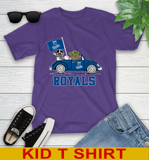 MLB Baseball Kansas City Royals Darth Vader Baby Yoda Driving Star Wars Shirt Youth T-Shirt 4