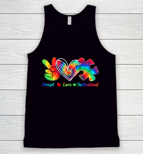 Autism Awareness Accept Understand Love Autism Mom Tie Dye Fitted Tank Top