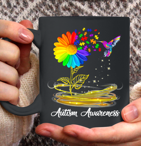 Autism Awareness Month Tshirt Hummingbird Sunflower Ceramic Mug 11oz