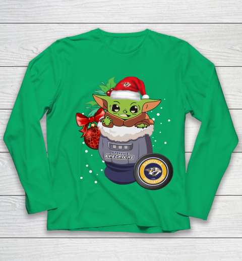 Nashville Predators Christmas Baby Yoda Star Wars Funny Happy NHL Youth Long Sleeve 6
