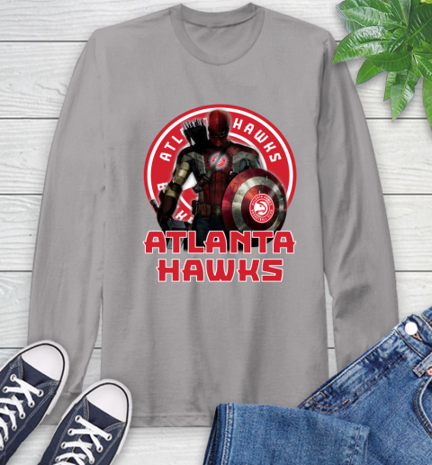 Atlanta Hawks NBA Basketball Captain America Thor Spider Man Hawkeye Avengers Long Sleeve T-Shirt 6