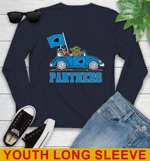 NFL Football Carolina Panthers Darth Vader Baby Yoda Driving Star Wars Shirt Youth Long Sleeve 3