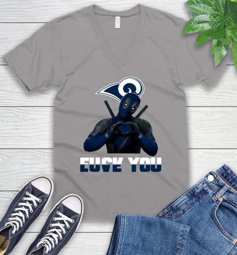 NHL Los Angeles Rams Deadpool Love You Fuck You Football Sports V-Neck T-Shirt 3