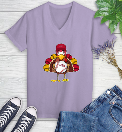 Atlanta Braves Turkey thanksgiving Women's V-Neck T-Shirt 14