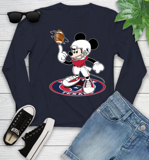 NFL Football Houston Texans Cheerful Mickey Disney Shirt Youth Long Sleeve 3