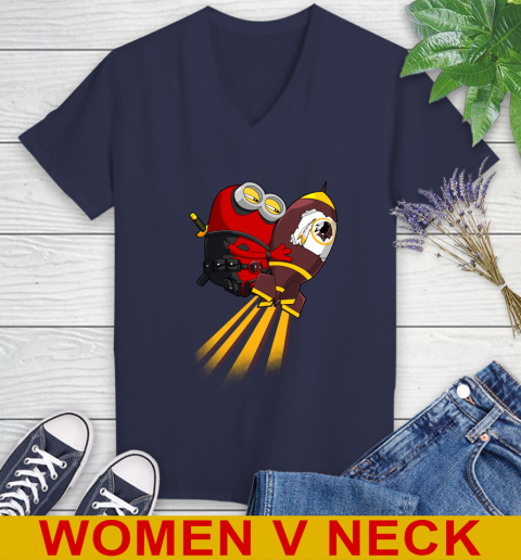 NFL Football Washington Redskins Deadpool Minion Marvel Shirt Women's V-Neck T-Shirt 12