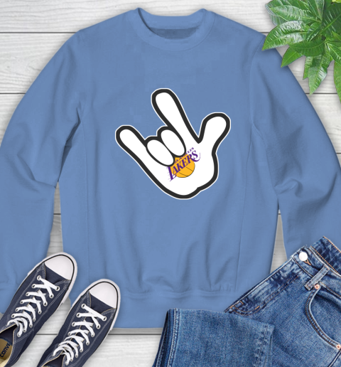 Los Angeles Lakers NBA Basketball Mickey Rock Hand Disney Sweatshirt 11