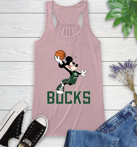 NBA Basketball Milwaukee Bucks Cheerful Mickey Mouse Shirt Racerback Tank 10