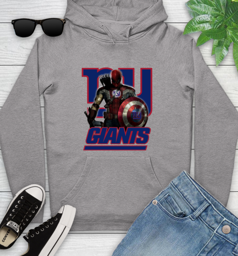 NFL Captain America Thor Spider Man Hawkeye Avengers Endgame Football New York Giants Youth Hoodie 6
