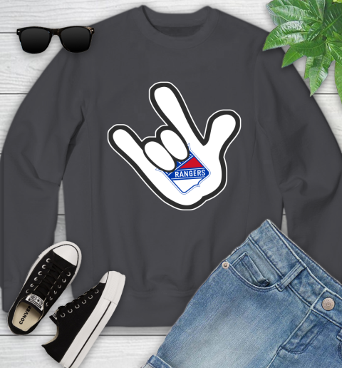 New York Rangers NHL Hockey Mickey Rock Hand Disney Youth Sweatshirt 6