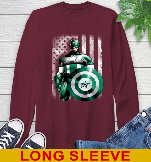 Dallas Stars NHL Hockey Captain America Marvel Avengers American Flag Shirt Long Sleeve T-Shirt 7