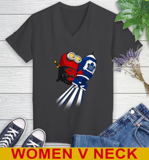 NHL Hockey Toronto Maple Leafs Deadpool Minion Marvel Shirt Women's V-Neck T-Shirt 8