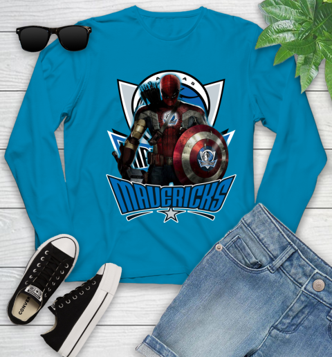Dallas Mavericks NBA Basketball Captain America Thor Spider Man Hawkeye Avengers Youth Long Sleeve 7