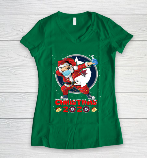 Winnipeg Jets Funny Santa Claus Dabbing Christmas 2020 NHL Women's V-Neck T-Shirt 3