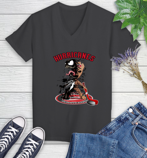 NHL Carolina Hurricanes Hockey Venom Groot Guardians Of The Galaxy Women's V-Neck T-Shirt 8
