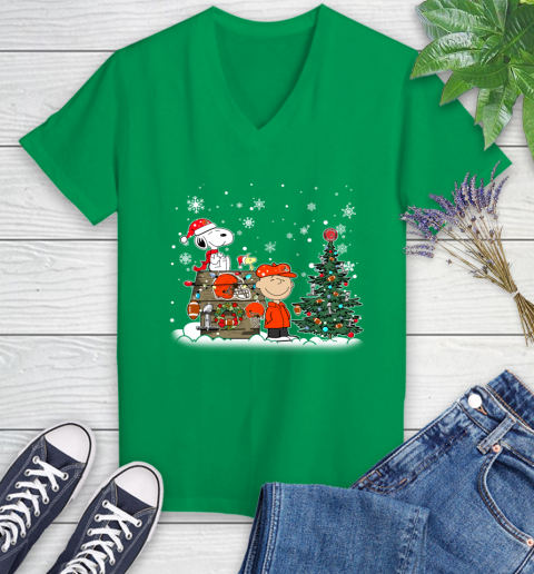NFL Cleveland Browns Snoopy Charlie Brown Christmas Football Super Bowl Sports Women's V-Neck T-Shirt 5