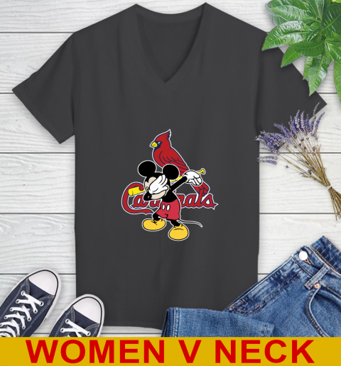 St.Louis Cardinals MLB Baseball Dabbing Mickey Disney Sports Women's V-Neck T-Shirt 9