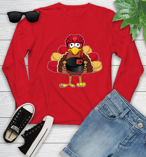 Calgary Flames Turkey Thanksgiving Day Youth Long Sleeve 11
