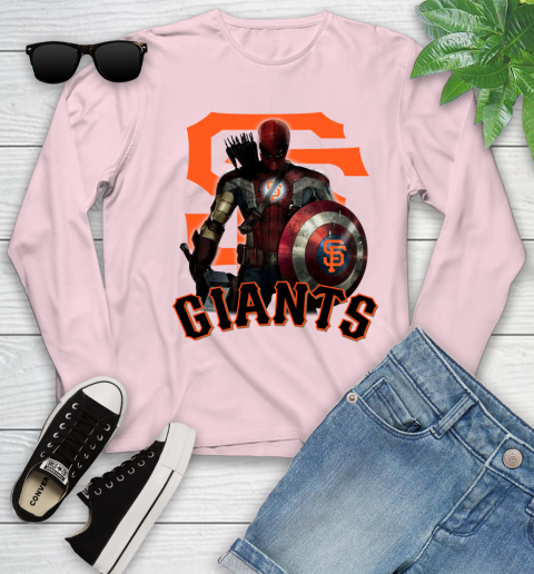 MLB Captain America Thor Spider Man Hawkeye Avengers Endgame Baseball San Francisco Giants Youth Long Sleeve 10