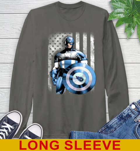 Tennessee Titans NFL Football Captain America Marvel Avengers American Flag Shirt Long Sleeve T-Shirt 10
