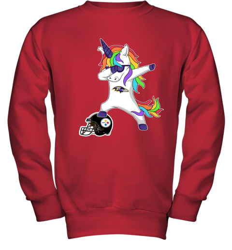 Football Dabbing Unicorn Steps On Helmet Baltimore Ravens Youth Sweatshirt