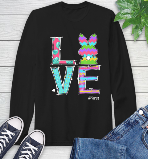 Nurse Shirt Cute Bunny Love Nurse Happy Easter Day T Shirt Long Sleeve T-Shirt