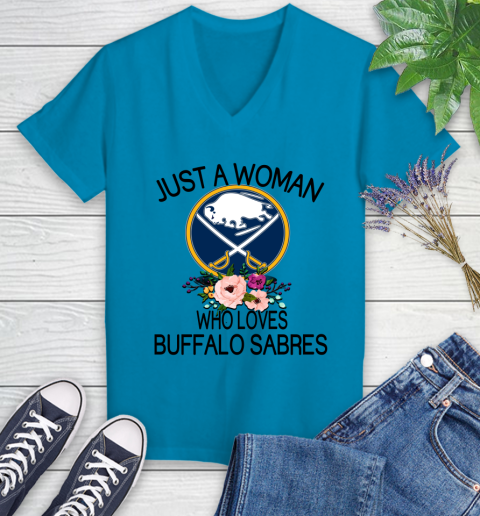 NHL Just A Woman Who Loves Buffalo Sabres Hockey Sports Women's V-Neck T-Shirt 4