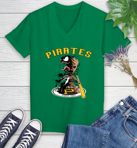 MLB Pittsburgh Pirates Baseball Venom Groot Guardians Of The Galaxy Women's V-Neck T-Shirt 5