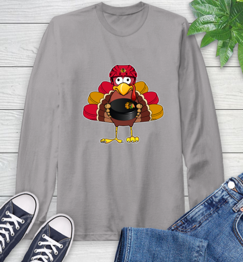 Chicago Blackhawks Turkey Thanksgiving Day Long Sleeve T-Shirt 6
