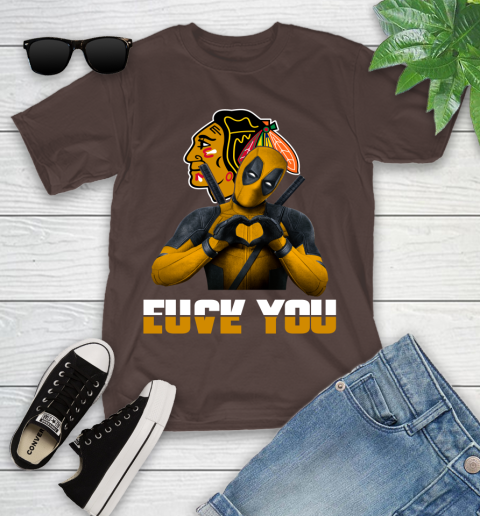 NHL Chicago Blackhawks Deadpool Love You Fuck You Hockey Sports Youth T-Shirt 7