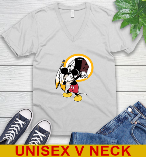 Washington Redskins NFL Football Dabbing Mickey Disney Sports V-Neck T-Shirt