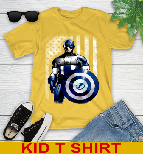 Tampa Bay Lightning NHL Hockey Captain America Marvel Avengers American Flag Shirt Youth T-Shirt 10 Tampa Bay Lightning NHL Hockey Captain America Marvel Avengers American Flag Shirt Youth T-Shirt - Image 10