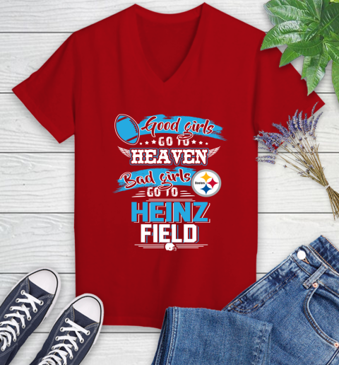Pittsburgh Steelers NFL Bad Girls Go To Heinz Field Shirt Women's V-Neck T-Shirt 11
