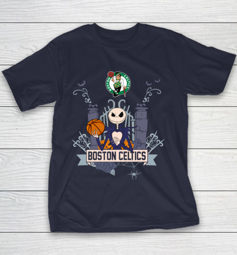 NBA Boston Celtics Basketball Jack Skellington Halloween Youth T-Shirt 2