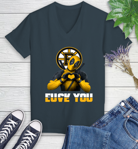 NHL Boston Bruins Deadpool Love You Fuck You Hockey Sports Women's V-Neck T-Shirt 9 NHL Boston Bruins Deadpool Love You Fuck You Hockey Sports Women's V-Neck T-Shirt - Image 9