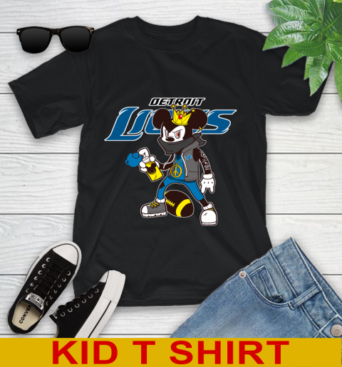 Detroit Lions NFL Football Mickey Peace Sign Sports Youth T-Shirt 2
