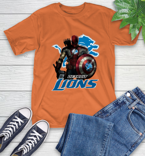 NFL Captain America Thor Spider Man Hawkeye Avengers Endgame Football Detroit Lions T-Shirt 5
