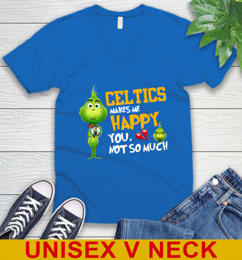 NBA Boston Celtics Makes Me Happy You Not So Much Grinch Basketball Sports V-Neck T-Shirt 5