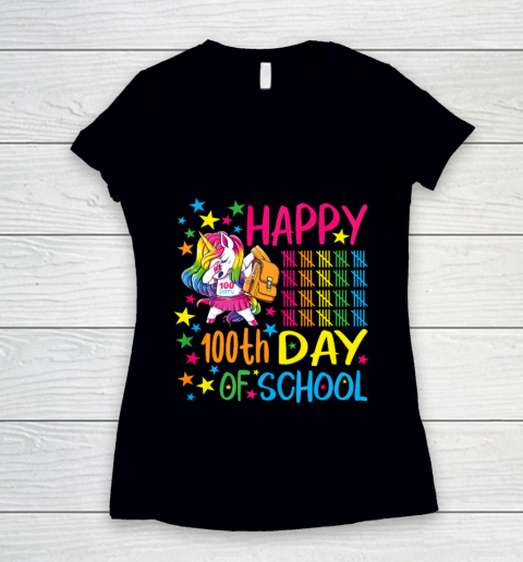 Happy 100th Day Of School Unicorn Women's V-Neck T-Shirt