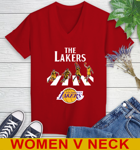 NBA Basketball Los Angeles Lakers The Beatles Rock Band Shirt Women's V-Neck T-Shirt 10