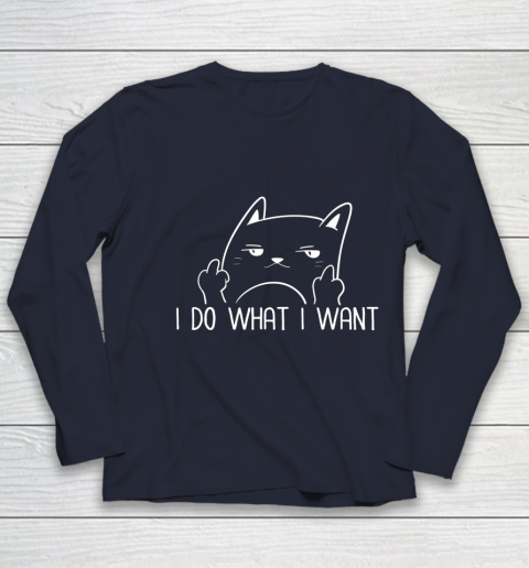 I Do What I Want Funny Adult Humour Cat Middle Finger Meme Youth Long Sleeve 2
