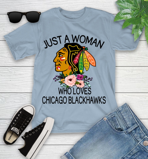 NHL Just A Woman Who Loves Chicago Blackhawks Hockey Sports Youth T-Shirt 6