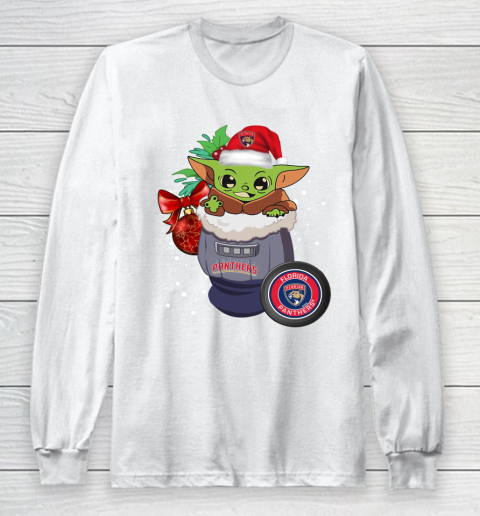 Florida Panthers Christmas Baby Yoda Star Wars Funny Happy NHL Long Sleeve T-Shirt 2