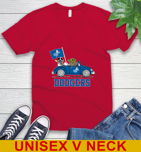 MLB Baseball Los Angeles Dodgers Darth Vader Baby Yoda Driving Star Wars Shirt V-Neck T-Shirt 7