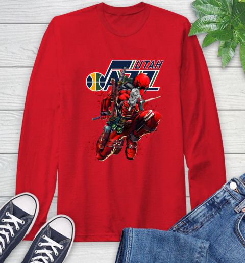 NBA Deadpool Marvel Comics Sports Basketball Utah Jazz Long Sleeve T-Shirt 10