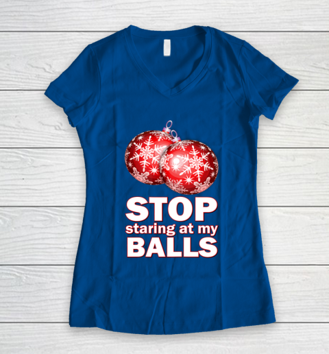 Stop Staring at my Balls Funny Christmas Holiday Pajama Women's V-Neck T-Shirt 7