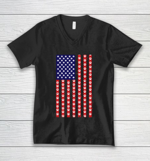 Volleyball Dog Lover American Flag V-Neck T-Shirt