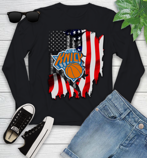 New York Knicks NBA Basketball American Flag Youth Long Sleeve