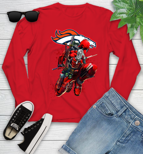 NFL Deadpool Marvel Comics Sports Football Denver Broncos Youth Long Sleeve 11
