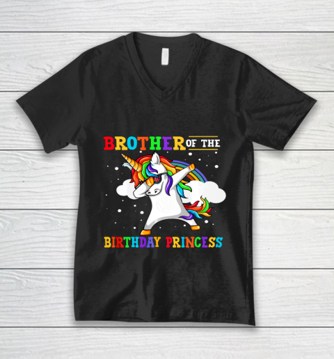 Brother of the Birthday Princess Unicorn Girl V-Neck T-Shirt